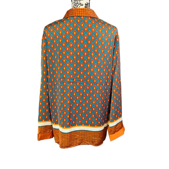 Rose + Olive Women Orange and Blue Button Down Blouse Top Sz-Medium - Picture 3 of 5